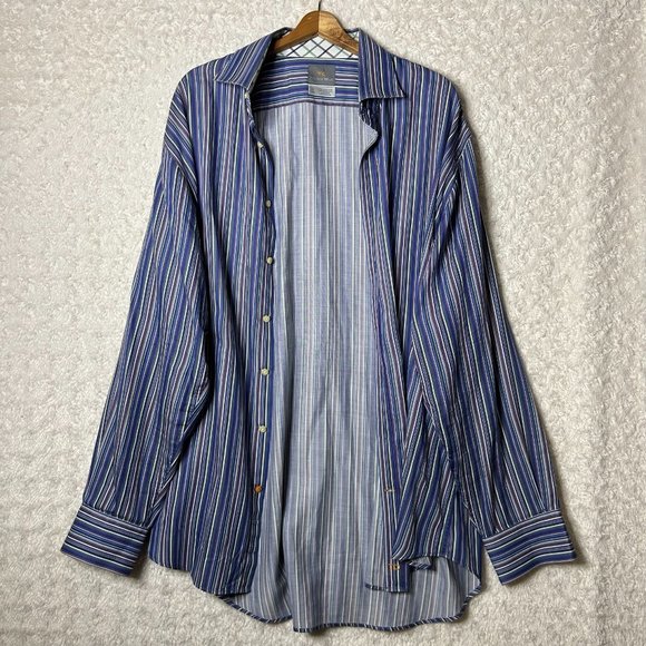 TD Thomas Dean Men's Button Down Purple Blue Striped Size XXL - Picture 8 of 9